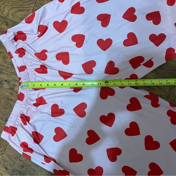 Wmns Pajamas Lounge Set Short Sleeve Long Elastic Waist Pants Hearts Pink/red 3x - Picture 8 of 12